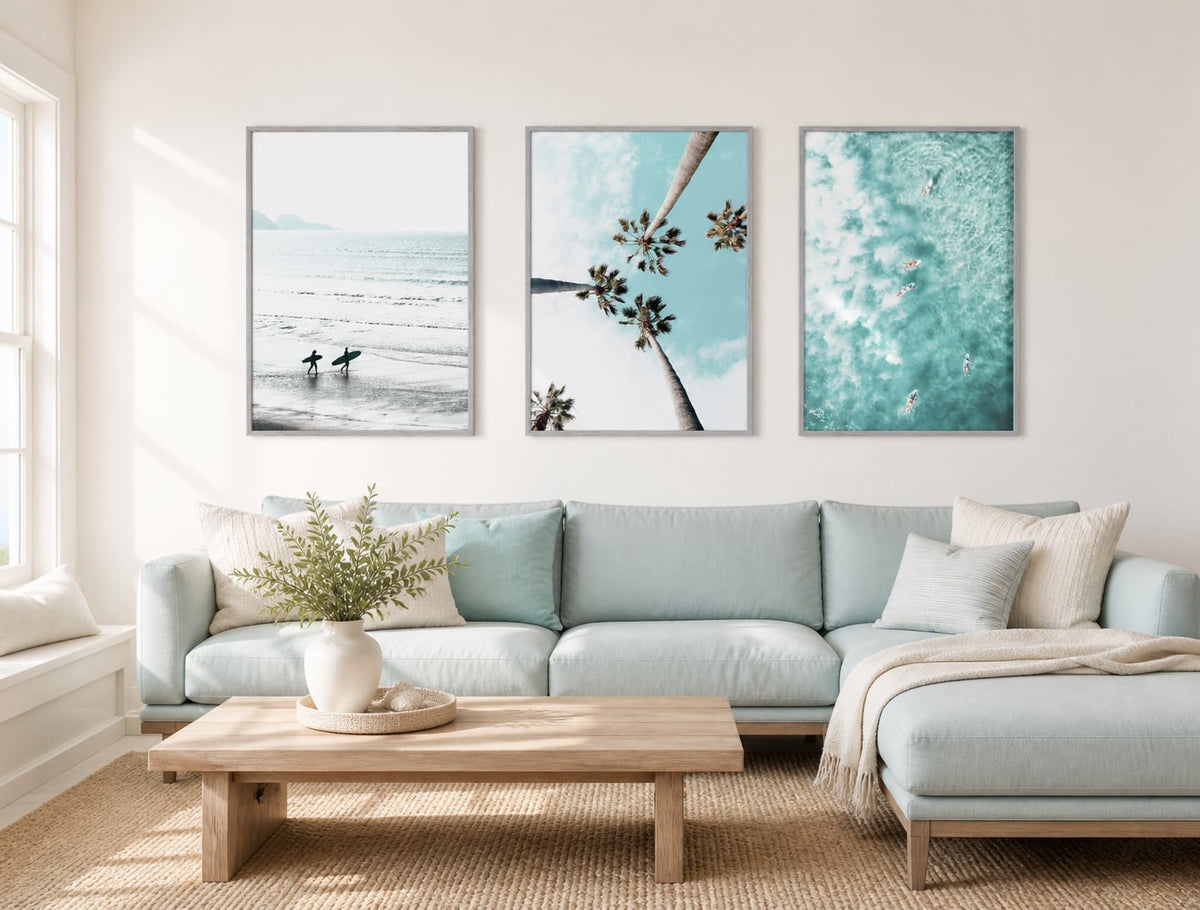 Sea Glass Coast Trio displayed in a palette-matched living room
