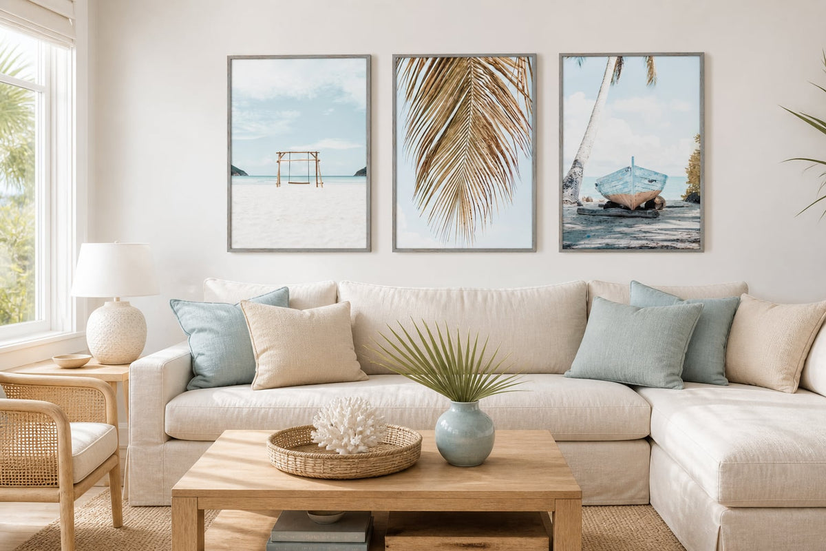 Seaside Daydream Trio displayed in a palette-matched living room
