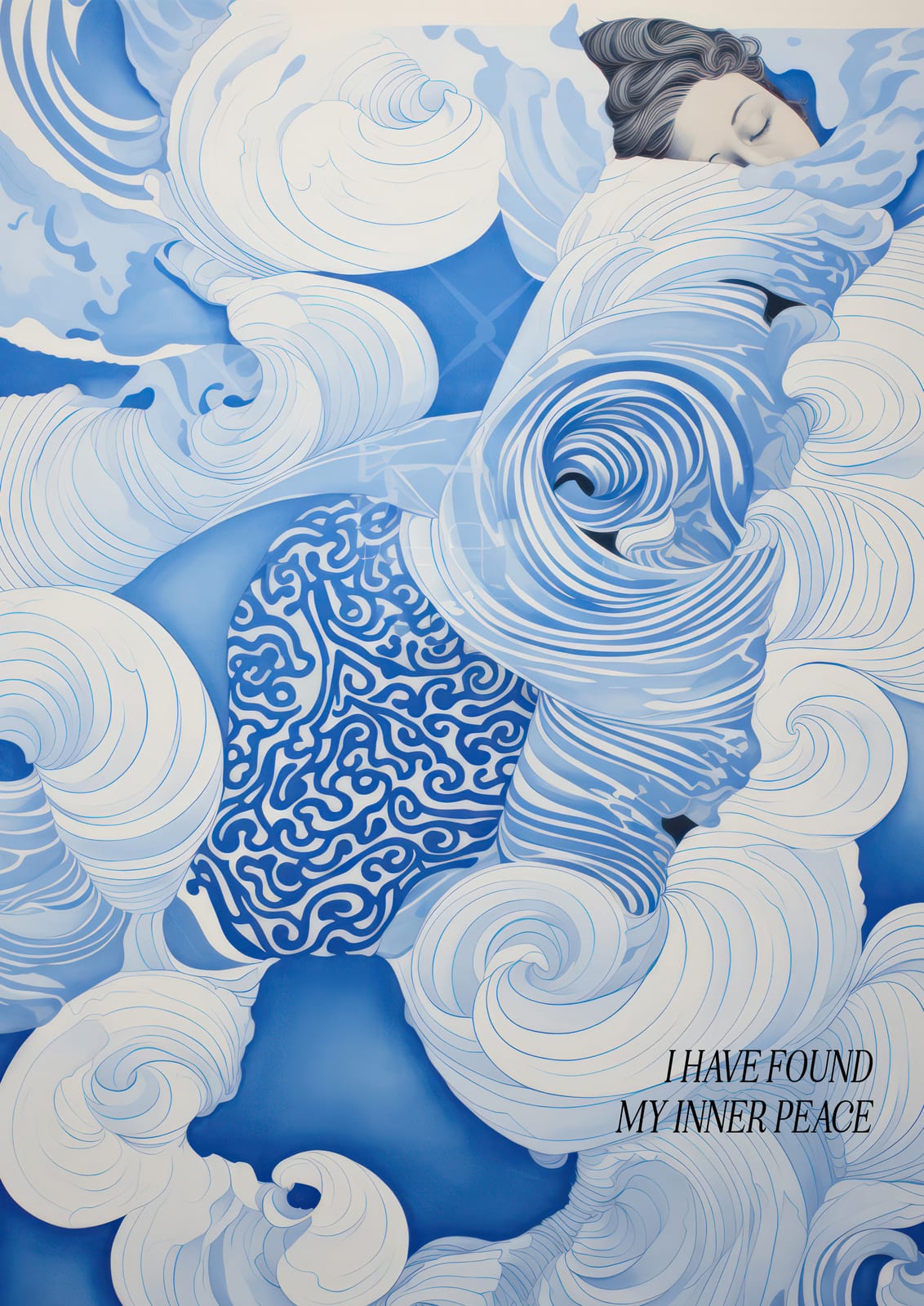 A woman among waves appears with the phrase “I HAVE FOUND MY INNER PEACE.”