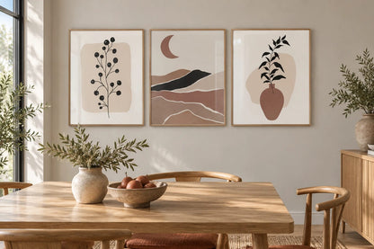 The warm neutral botanical prints shown together on a wall; frames are not included.