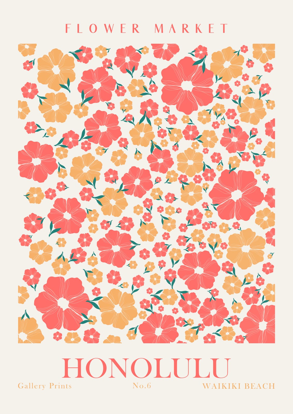 Coral blooms beside HONOLULU lettering.