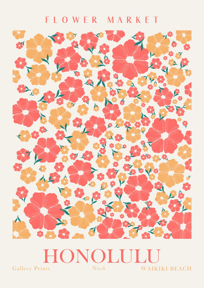Coral blooms beside HONOLULU lettering.