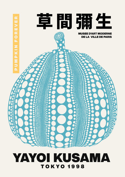 a turquoise pumpkin dotted in white.