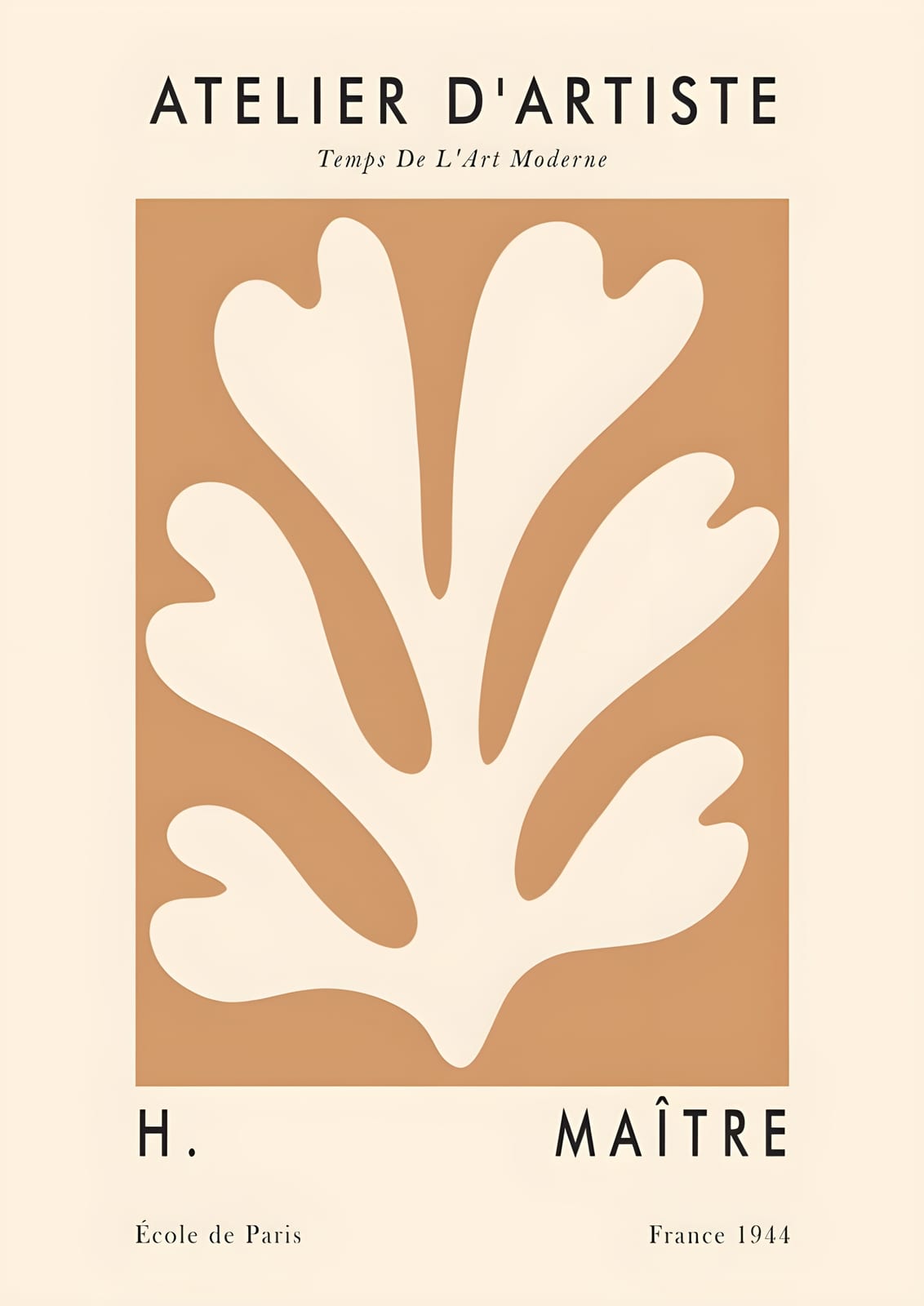 cream leaf on ochre with ATELIER D’ARTISTE and H. MAÎTRE lettering.