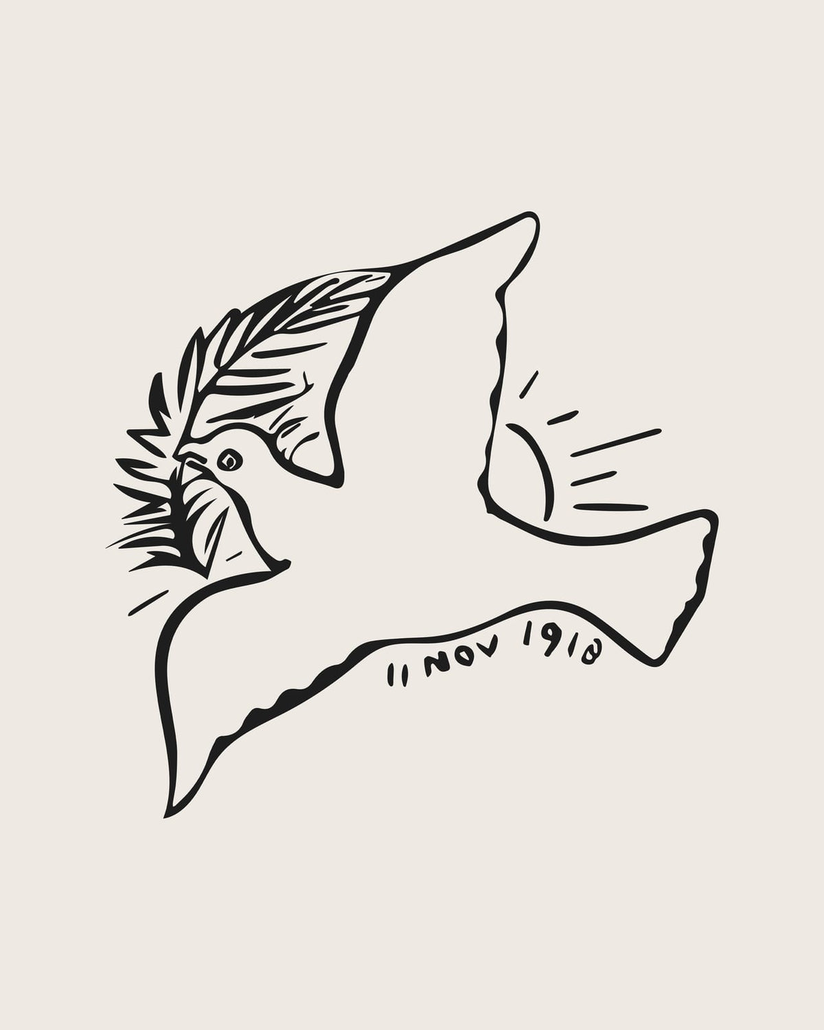 A flying-bird outline with a small date below.