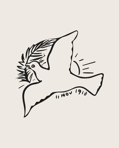 A flying-bird outline with a small date below.