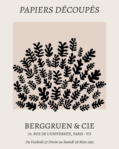 A cluster of leaf motifs with PAPIERS DÉCOUPÉS text.