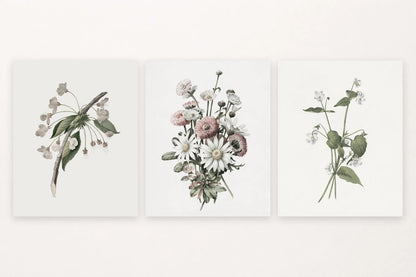 Flowering branch, pink and white bouquet, and lilac stems.