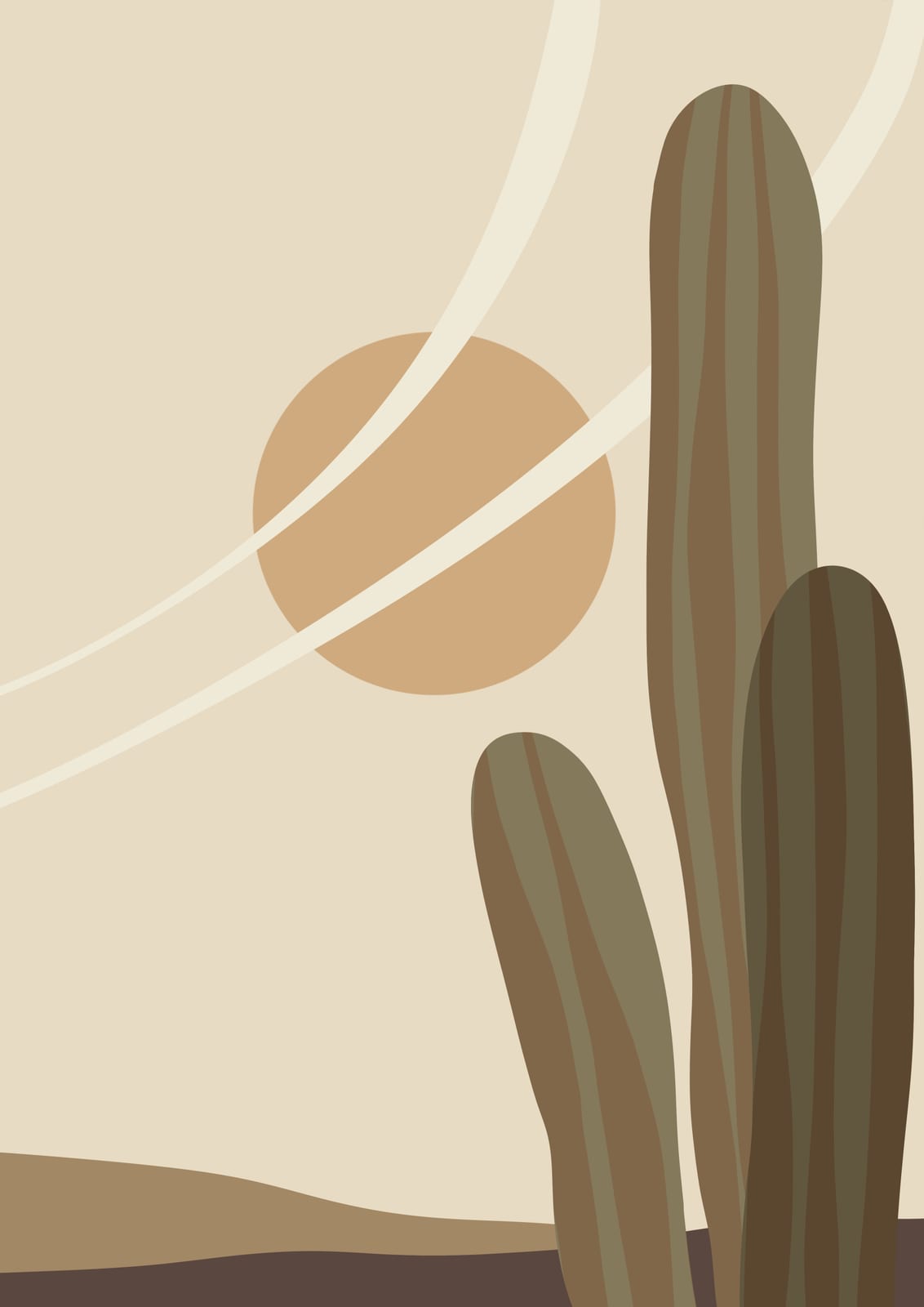 A cactus among pale curved shapes.