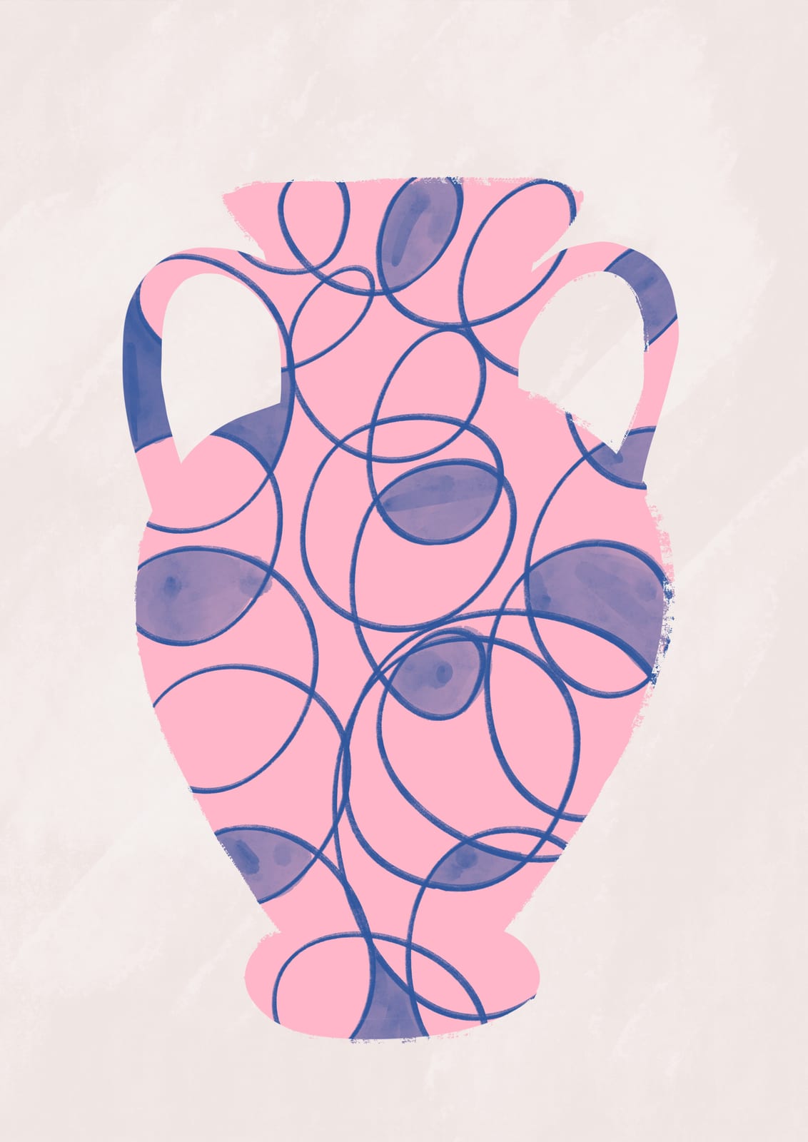 A pink vessel outlined with cobalt-blue lines.