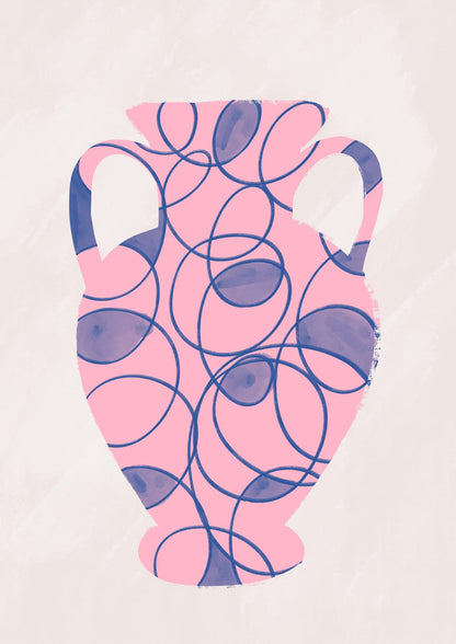 A pink vessel outlined with cobalt-blue lines.