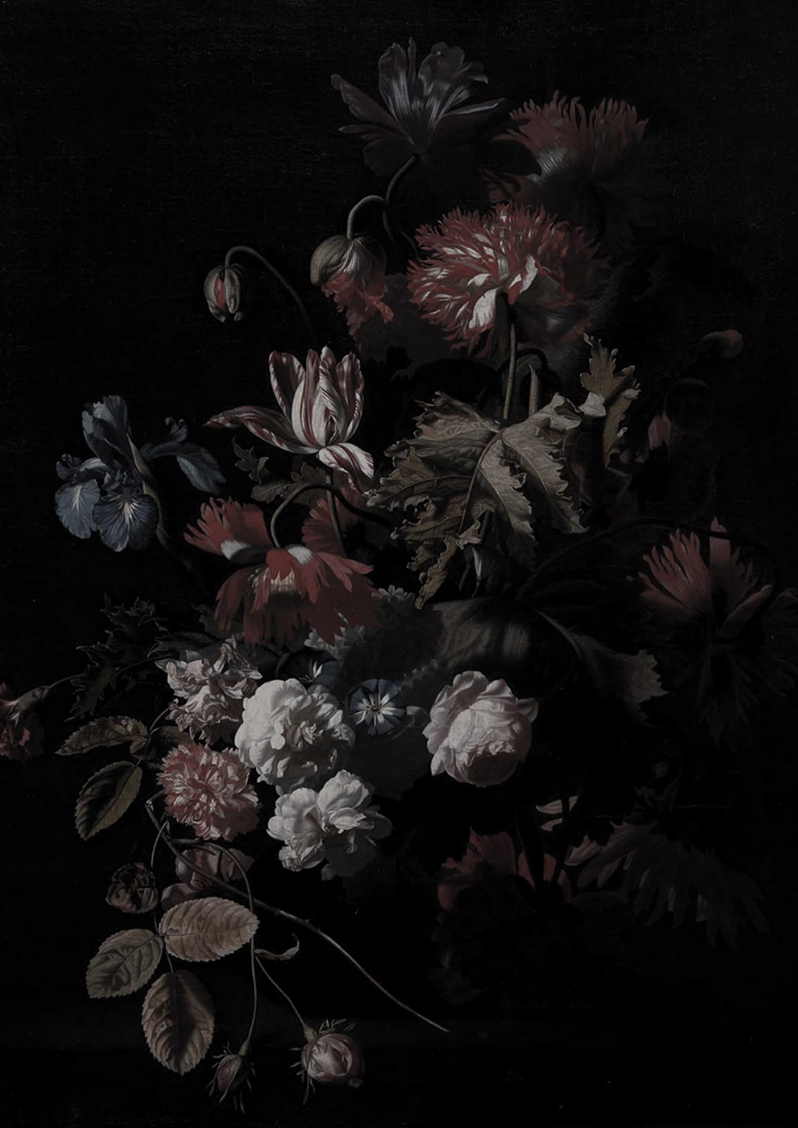 A dark flower bouquet fills the image.