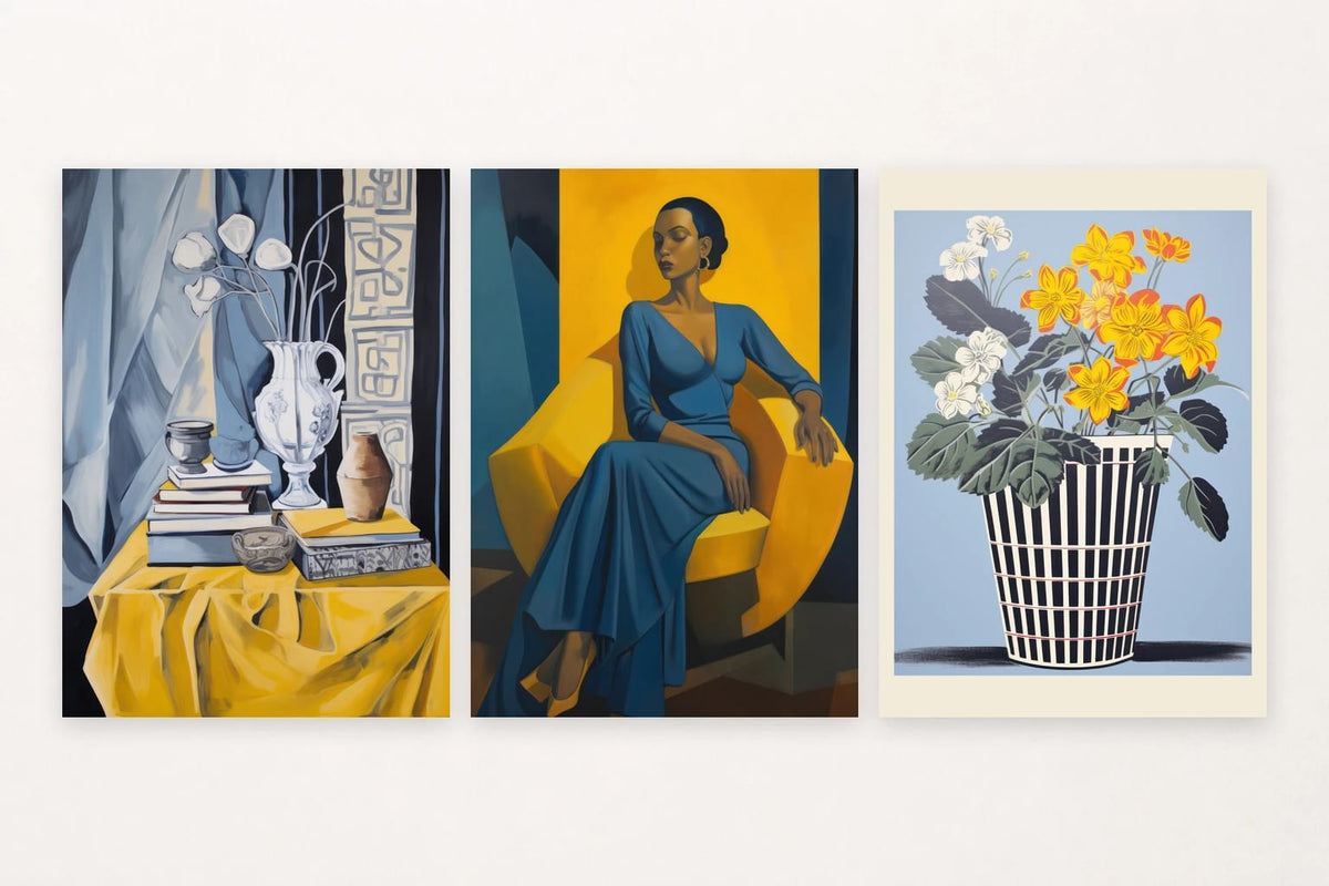 Still life, figure, and floral imagery give the trio a collected feel.