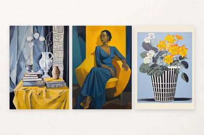 Still life, figure, and floral imagery give the trio a collected feel.