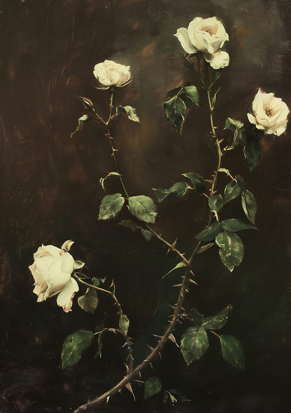 Light roses among dark leaves.
