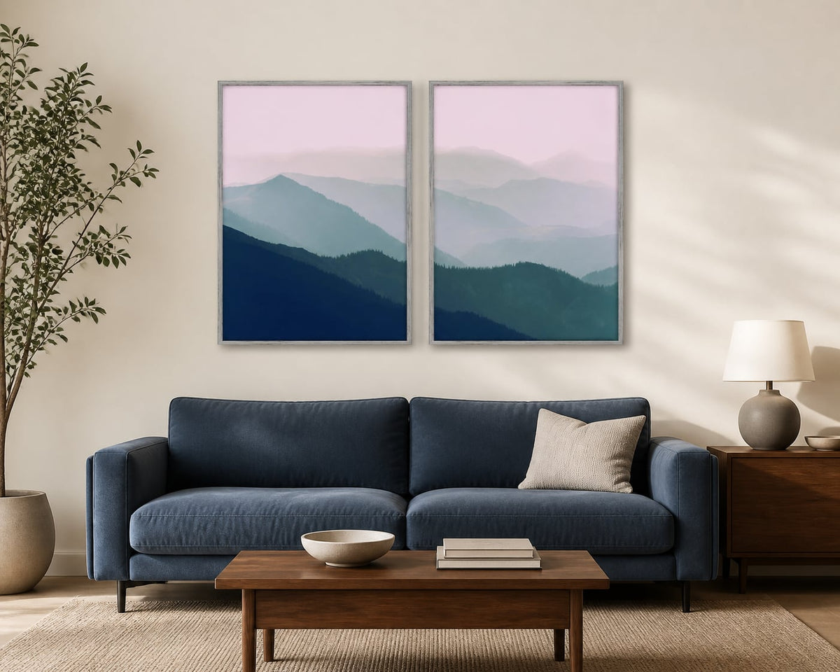Dusk Ridge Mountain Pair displayed in a palette-matched living room