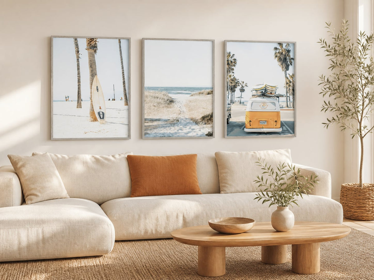 Golden Coast Road Trip Trio displayed in a palette-matched living room
