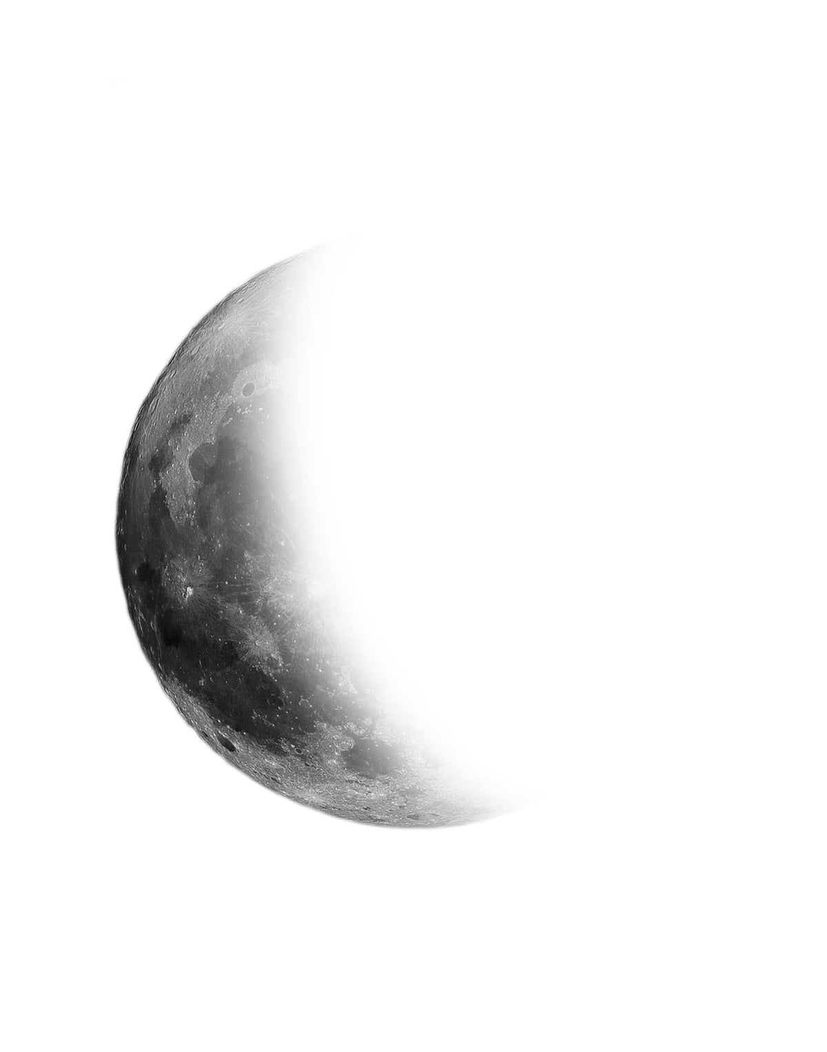 Monochrome moon phases with a full moon centered between two partial phases, panel 1 of 3