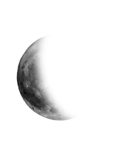 Monochrome moon phases with a full moon centered between two partial phases, panel 1 of 3