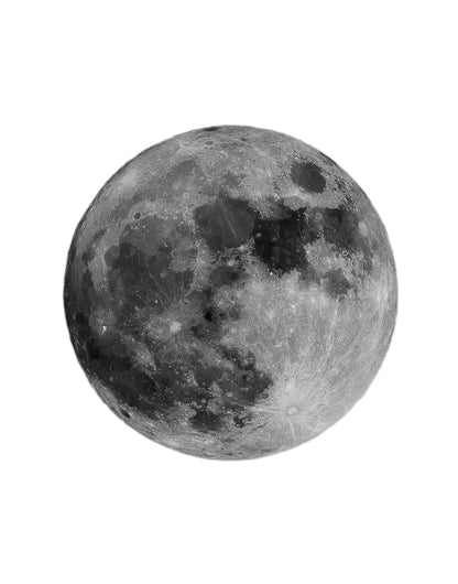 Monochrome moon phases with a full moon centered between two partial phases, panel 2 of 3