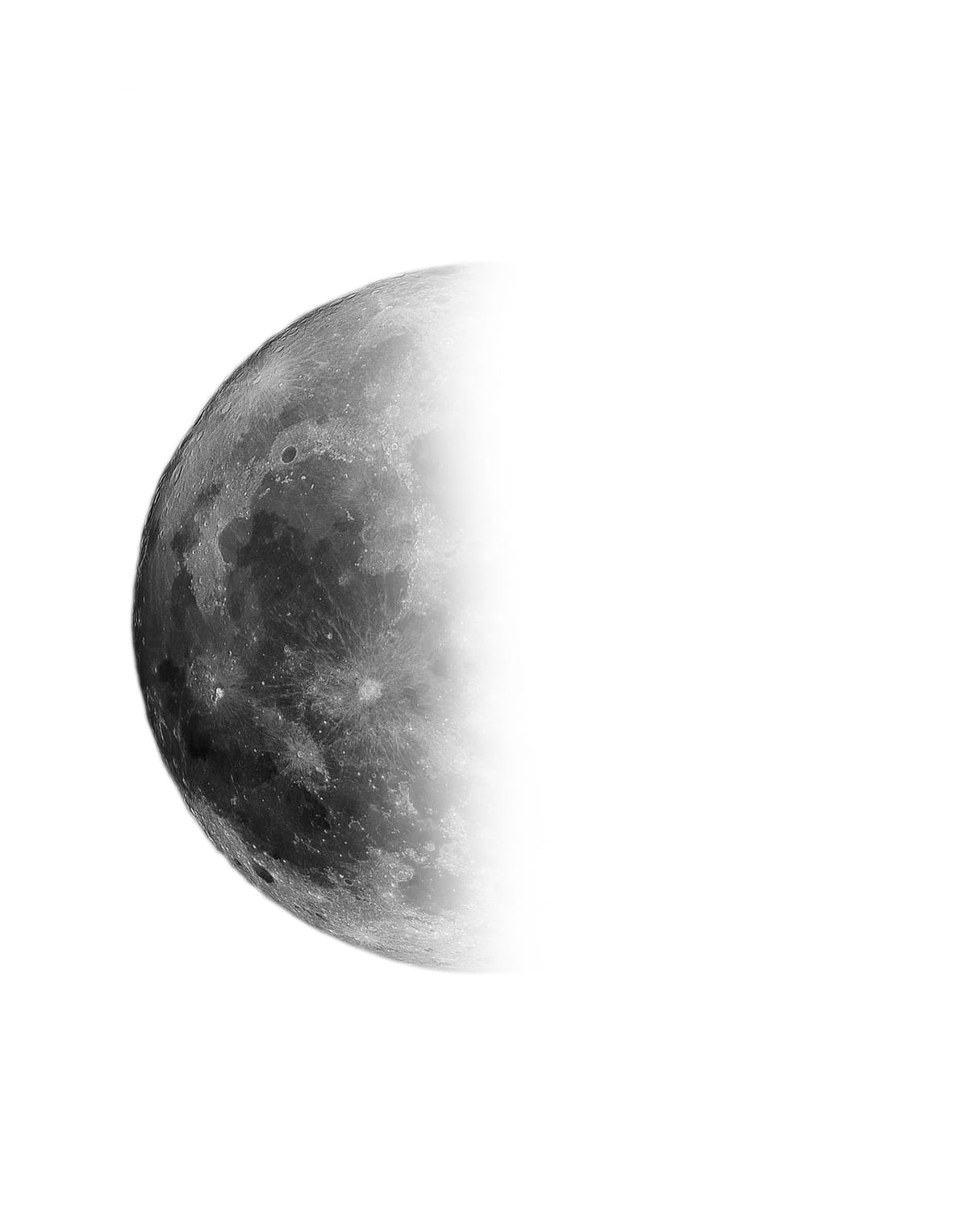Monochrome moon phases with a full moon centered between two partial phases, panel 3 of 3