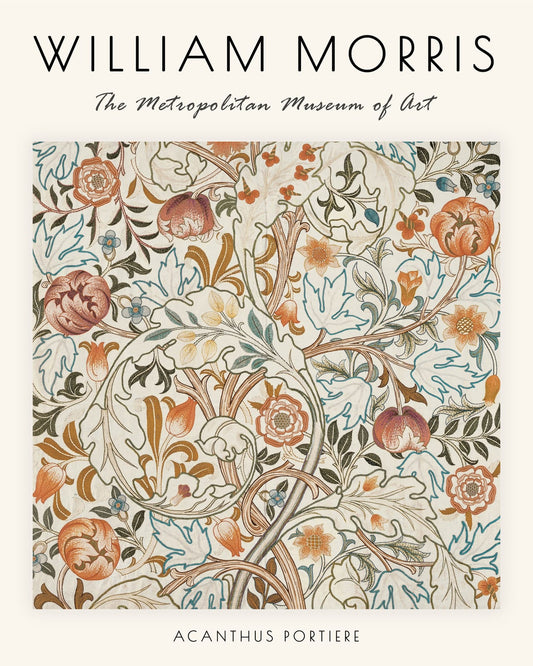 William Morris Acanthus Portiere poster in cream, rust, blue, and olive