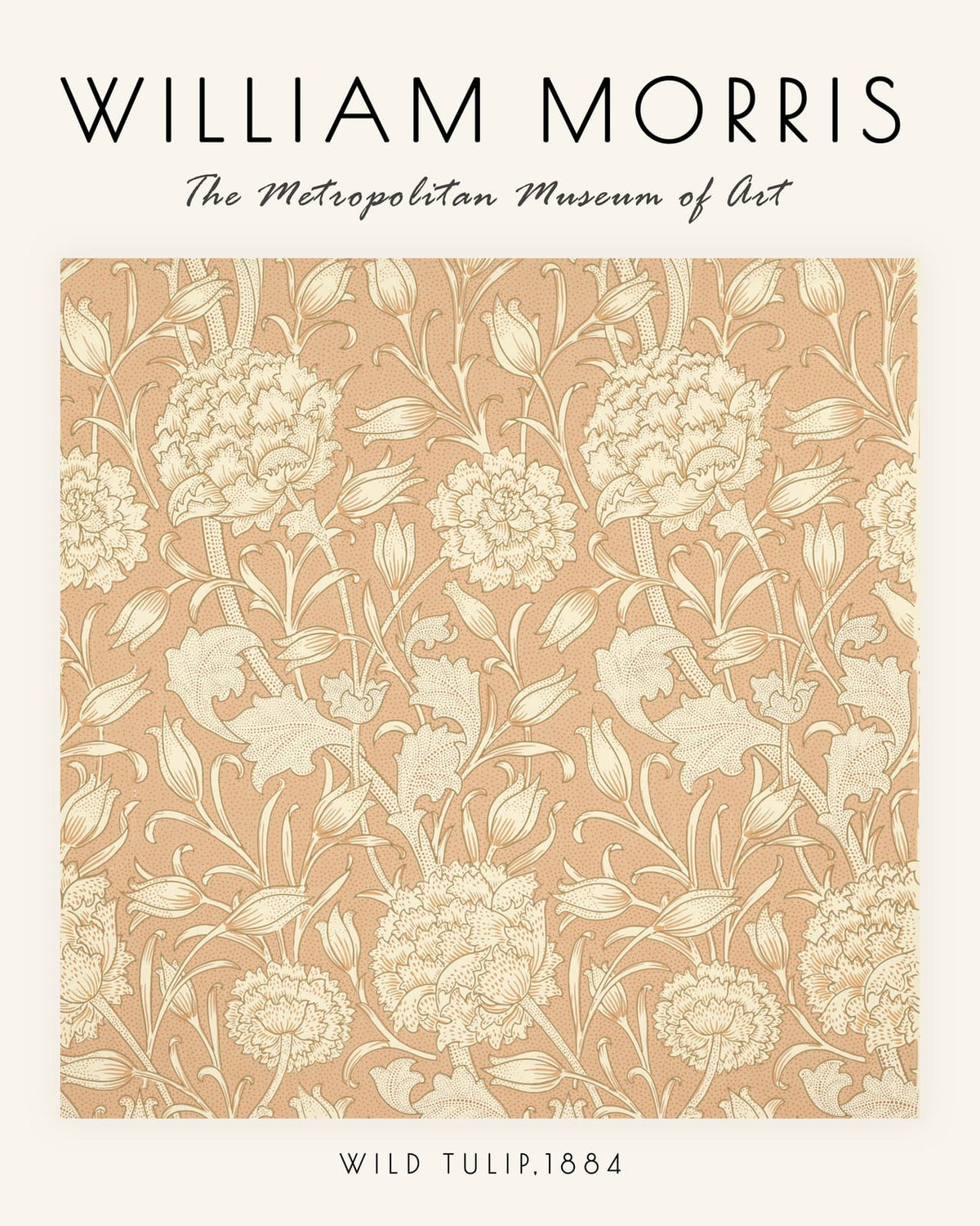 William Morris Wild Tulip poster with cream flowers on a soft peach ground