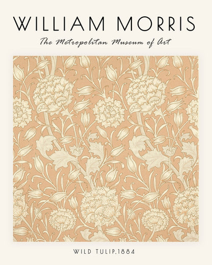 William Morris Wild Tulip poster with cream flowers on a soft peach ground