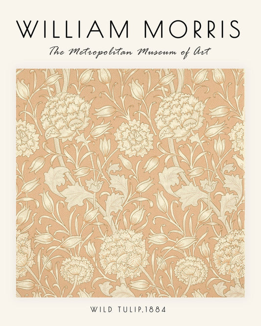 William Morris Wild Tulip poster with cream flowers on a soft peach ground