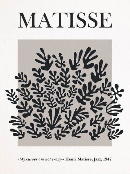 Neutral poster with dark modernist forms, lines, and printed lettering