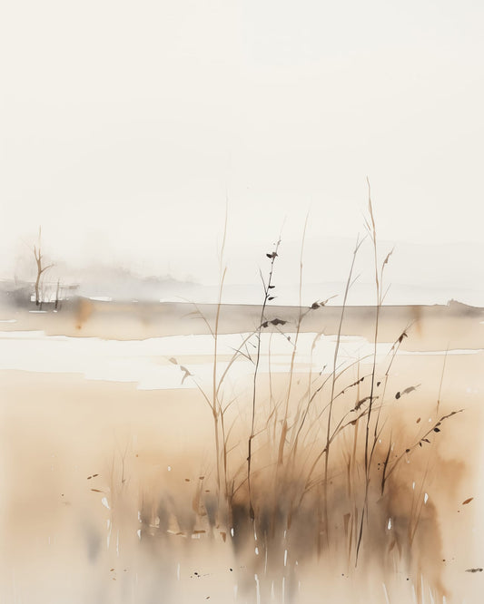 Wind-shaped beach grasses lean across a warm neutral dune landscape