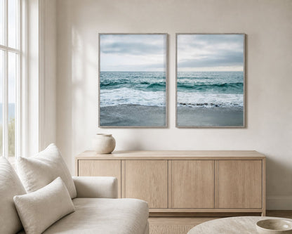 Quiet Shoreline Pair displayed in a palette-matched living room