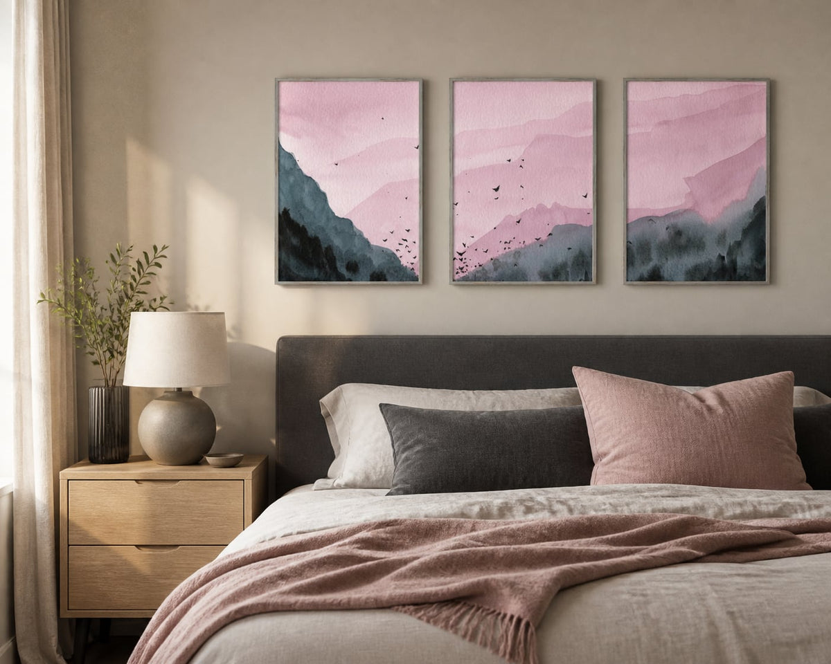 Rose Mountain Flight Trio displayed in a palette-matched teen bedroom