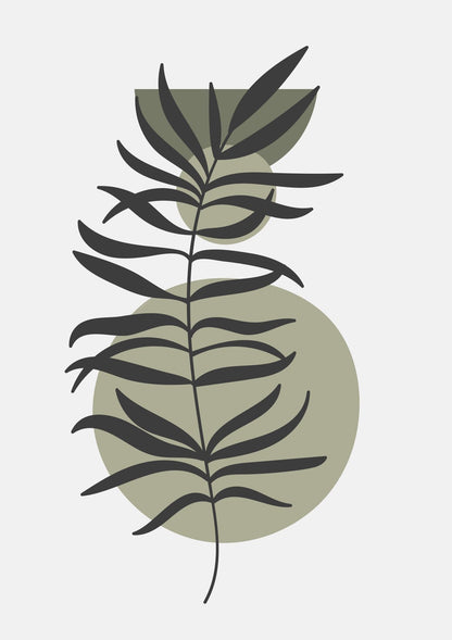 A tall sage botanical stem rises through fine charcoal lines on warm white