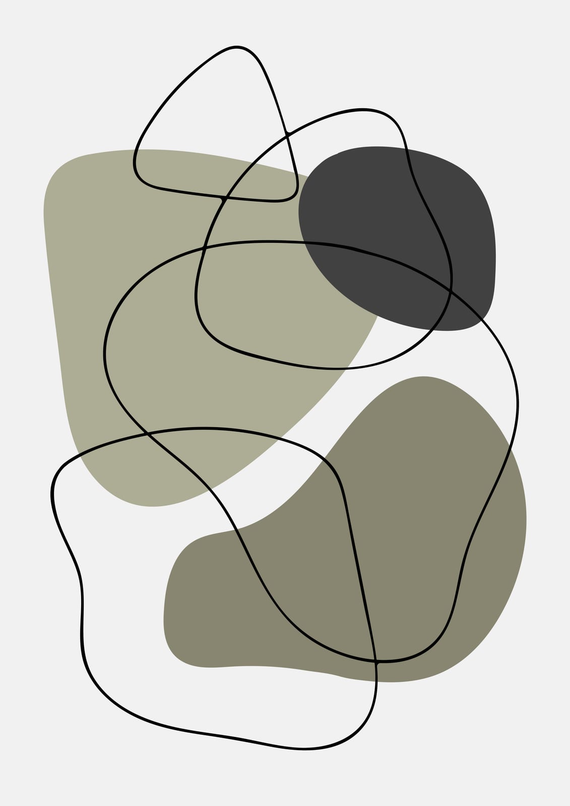 Rounded sage leaves overlap loose charcoal gestures on a warm-white field