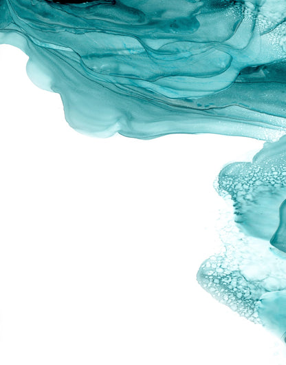 Three turquoise abstract panels with aqua, white, sand, and charcoal marks, panel 1 of 3