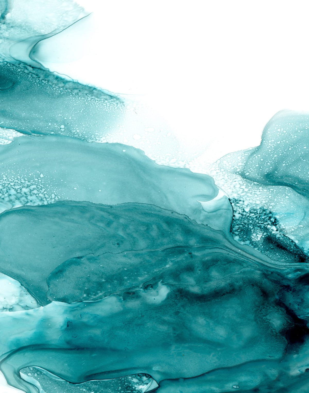 Three turquoise abstract panels with aqua, white, sand, and charcoal marks, panel 2 of 3