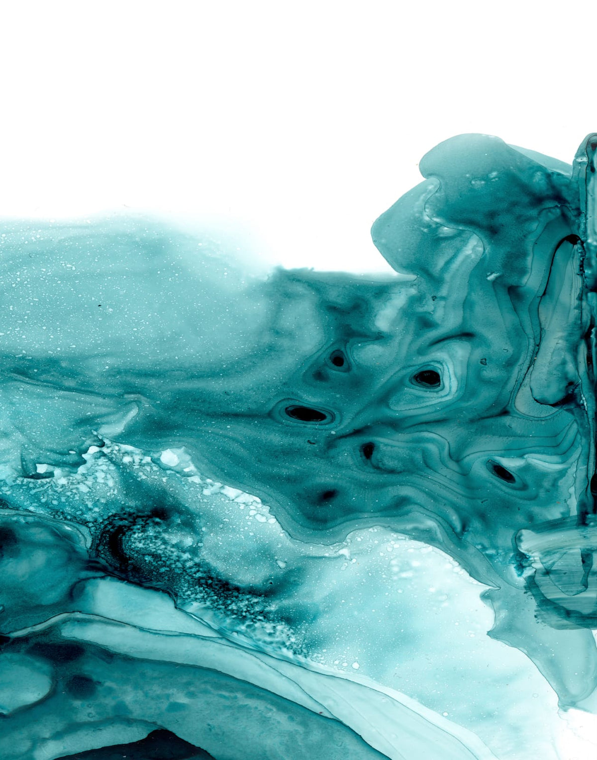 Three turquoise abstract panels with aqua, white, sand, and charcoal marks, panel 3 of 3