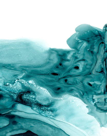 Three turquoise abstract panels with aqua, white, sand, and charcoal marks, panel 3 of 3