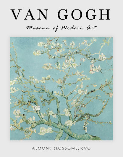 Van Gogh Almond Blossoms poster with white flowers on a pale blue ground