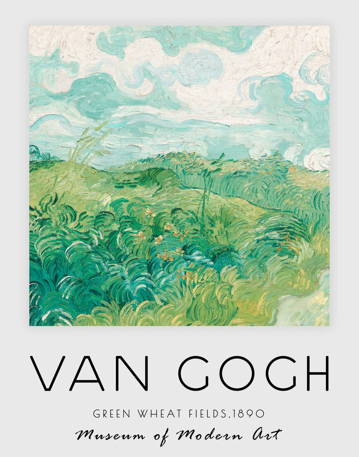 Van Gogh Green Wheat Fields poster in layered turquoise and spring green