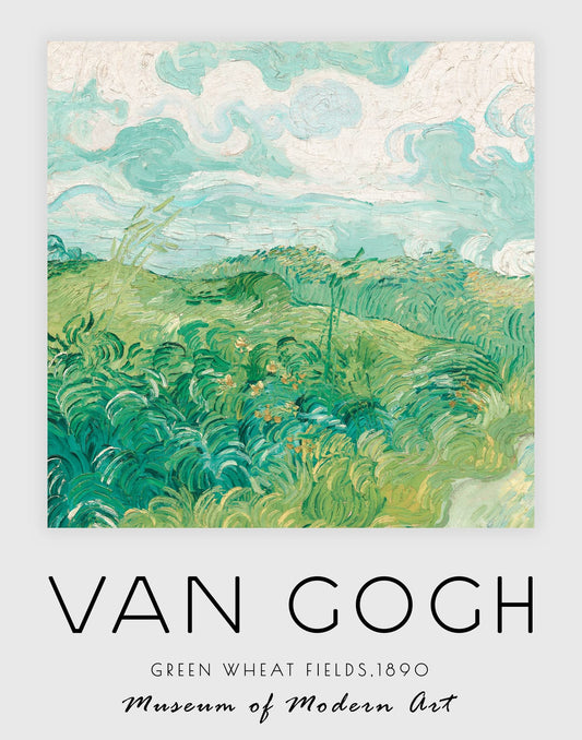 Van Gogh Green Wheat Fields poster in layered turquoise and spring green
