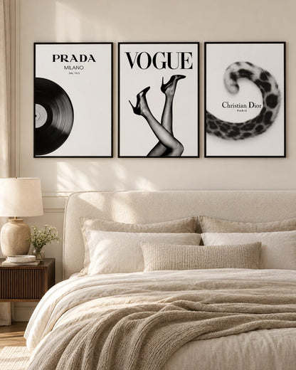 The vinyl, shoes, and spotted-tail prints displayed together; frames are not included.