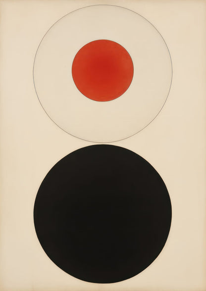 Red and black circles make up the final image.