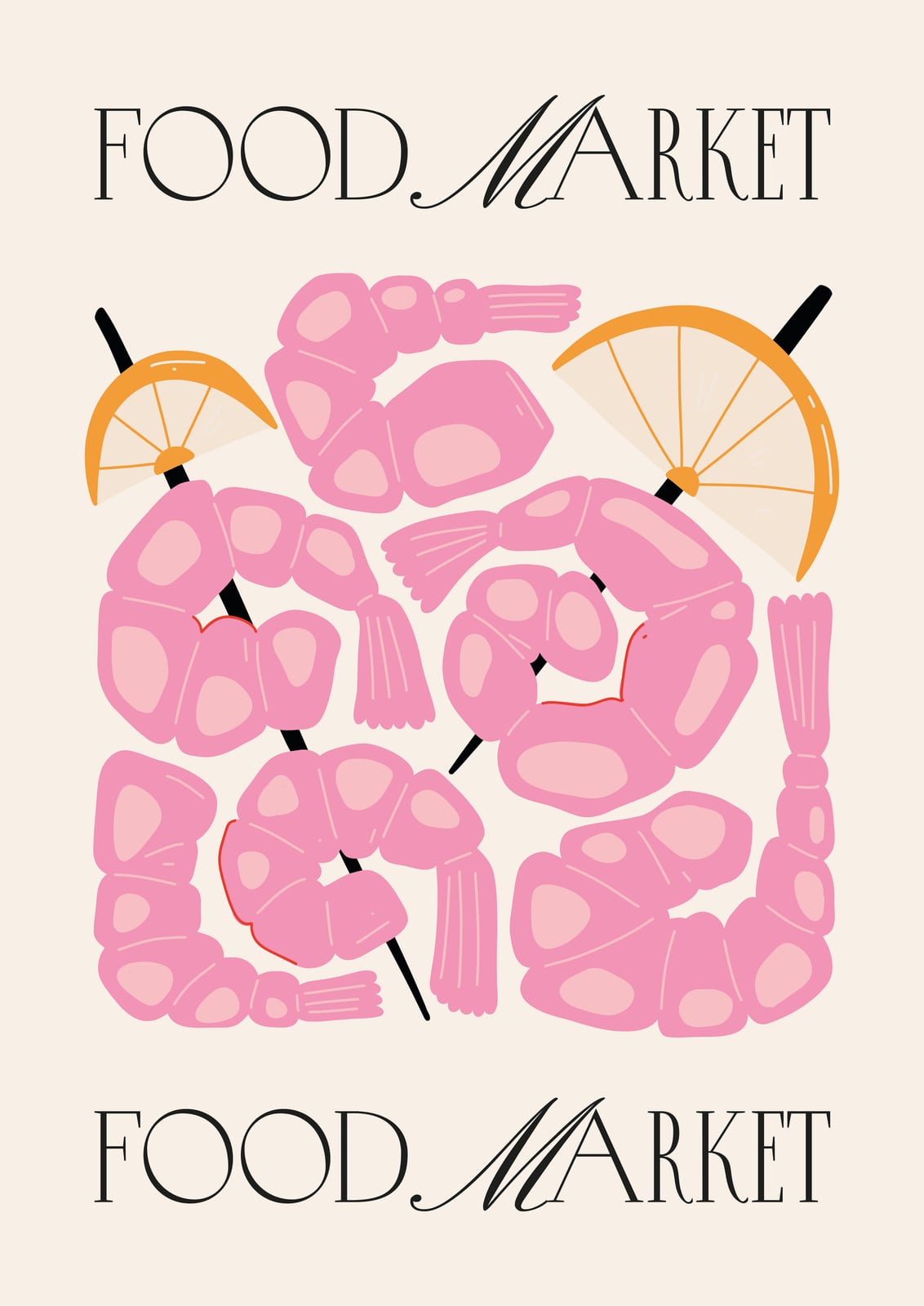 Pink graphic shapes are filled with citrus slices.