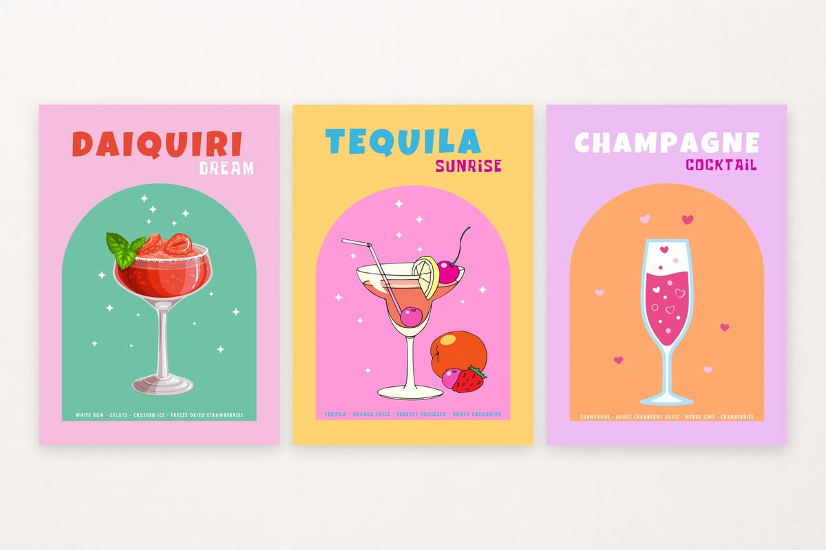 Three bright drinks pair fruit details with short graphic captions.