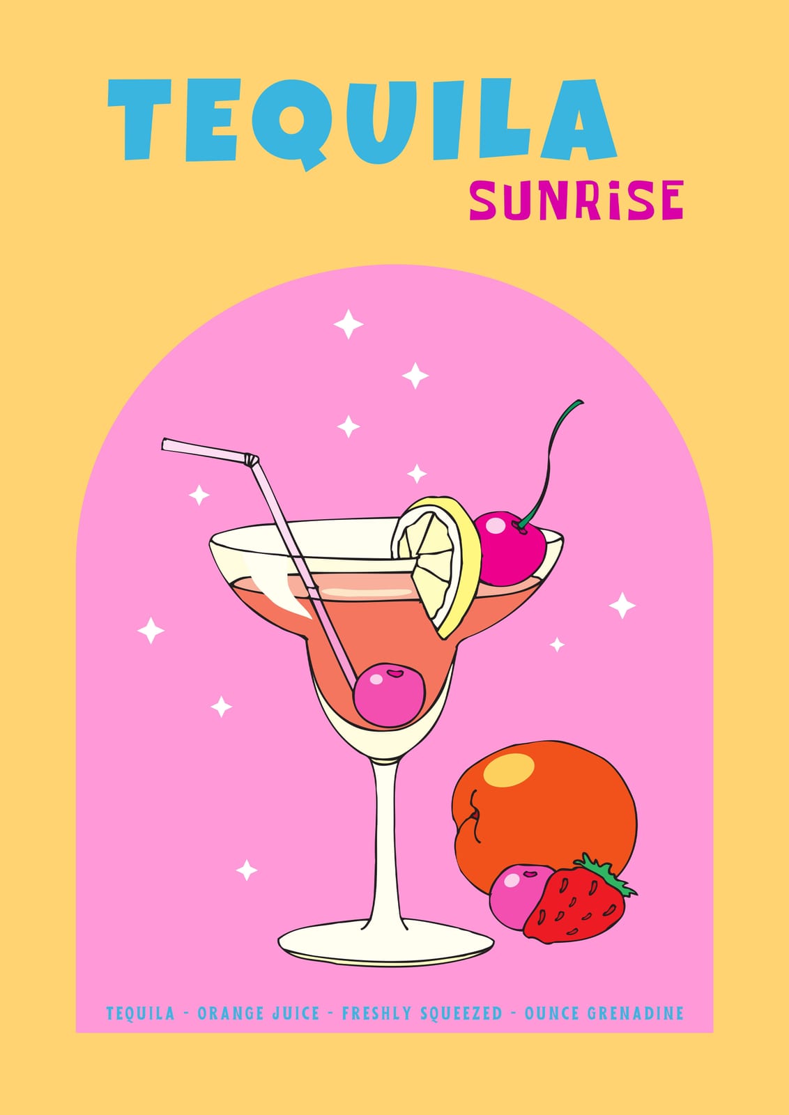 A citrus drink appears with lettering.