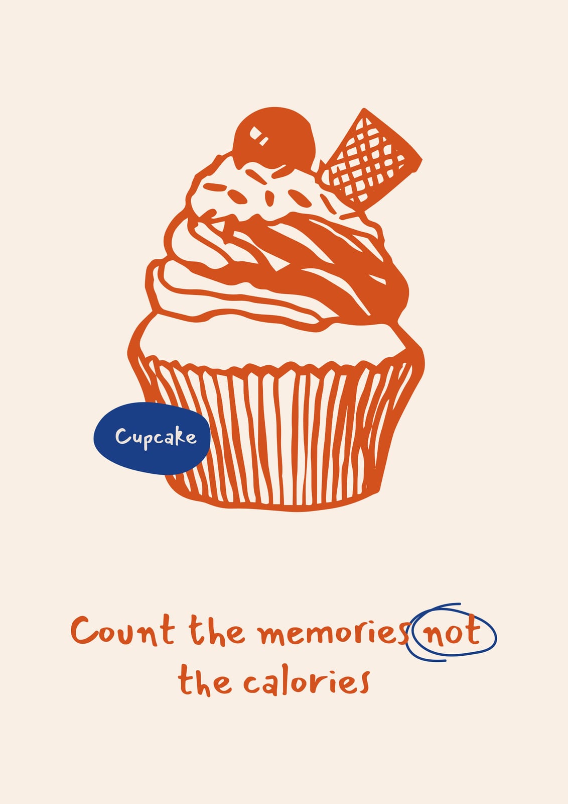 A cupcake is paired with an English phrase.