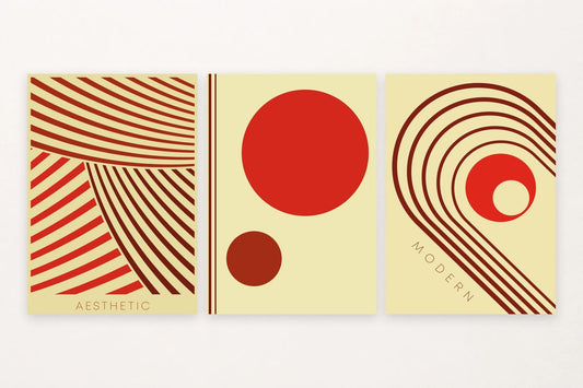 Diagonal marks, paired circles, and a red ring vary the line work.