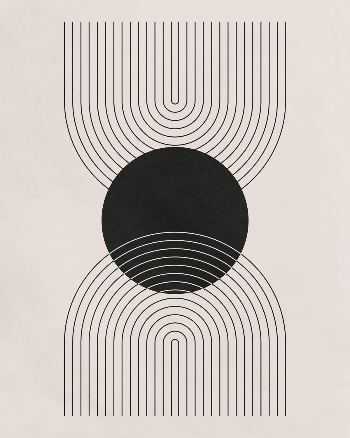 A large circle and arcs on a light ground.